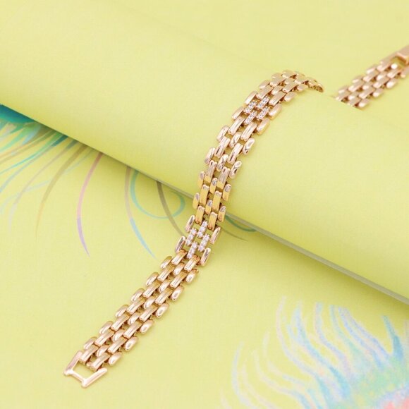 "Rose Gold Multi-Link Bracelet with Crystal Accents, XPBL0979 - Picture 6 of 12